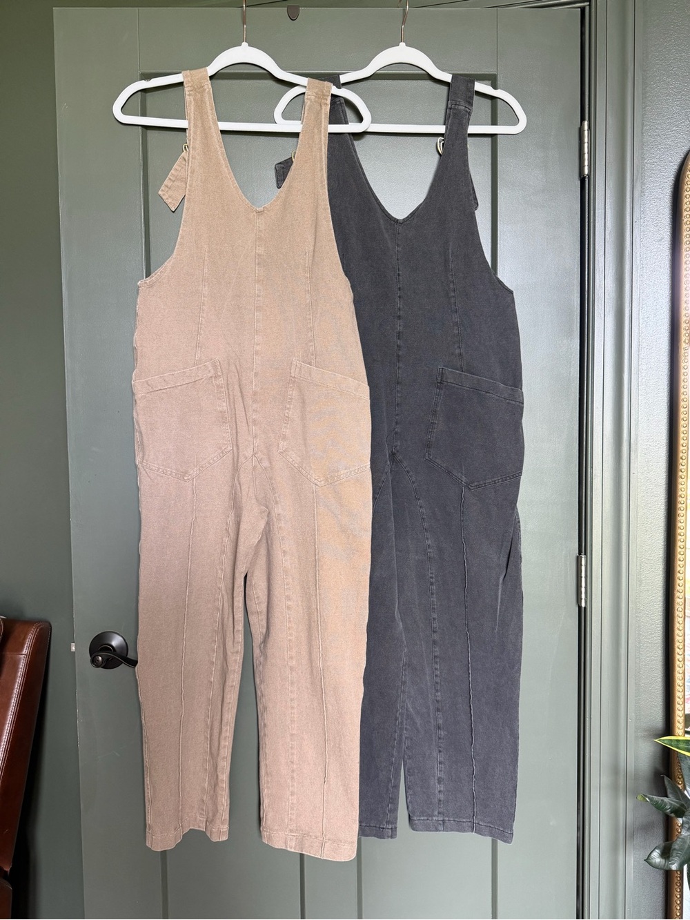 Women’s Cotton Overalls Jumpsuit - Tan and Black